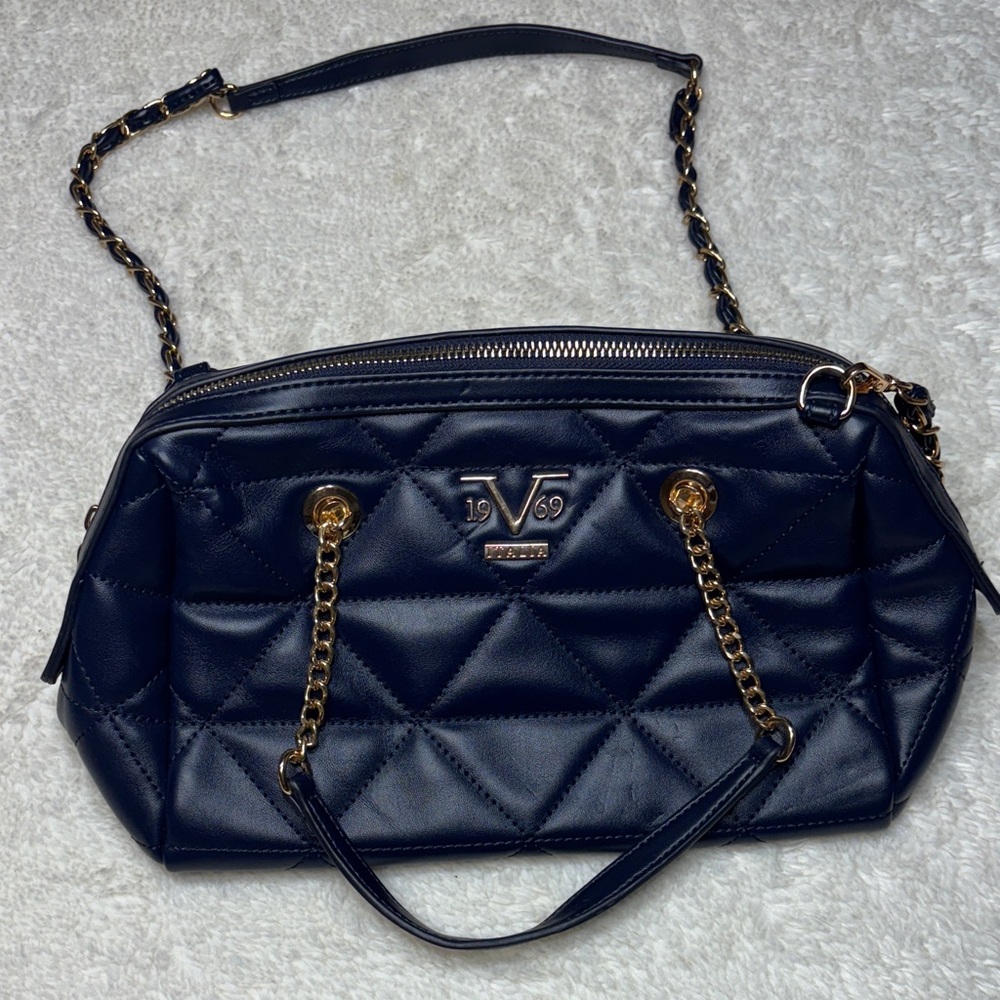 Navy Quilted Shoulder Bag 19v69 Italia By Alessandro Versace New Without Tags